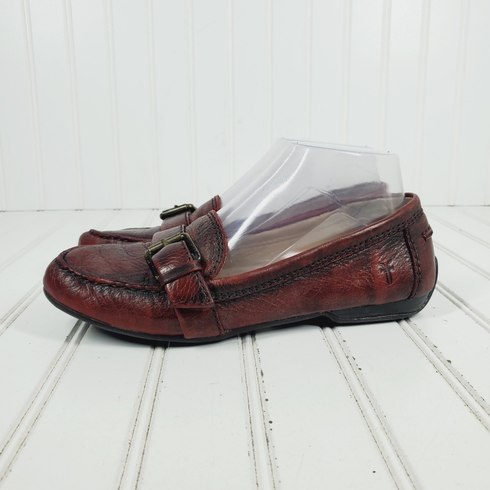 Vintage Frye Genuine Brown Leather Buckle  Slip On Flats H577